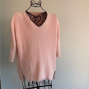 tyler boe  v neck sweater with side zipper detail and 3/4 sleeves in pink